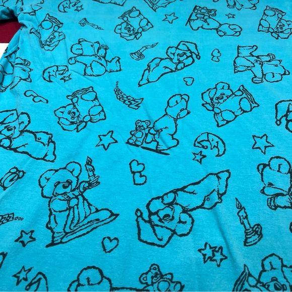 Zoo Crew 80s Aqua Blue TEDDY BEAR PJS MOON stars Long Night Shirt Cotton womens - Picture 7 of 10